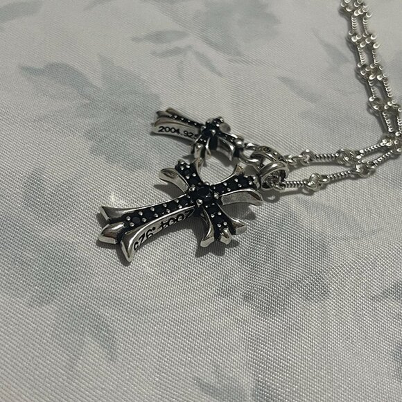 Chrome Hearts Black Diamond 2x Cross Silver Necklace - Picture 4 of 10